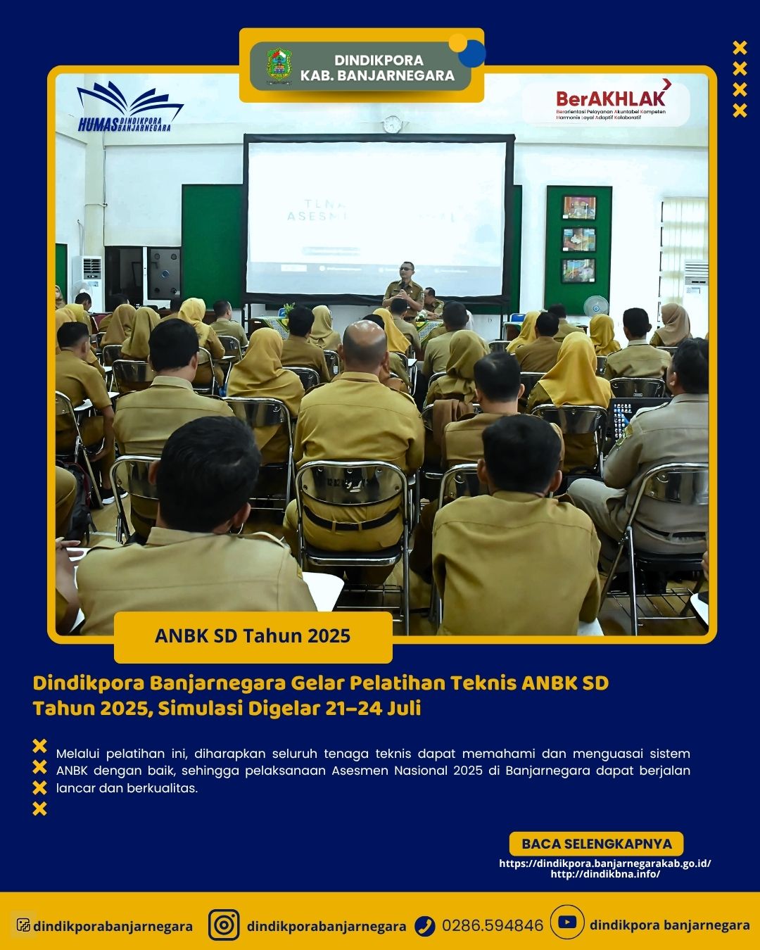 Dindikpora Banjarnegara Gelar Pelatihan Teknis ANBK SD Tahun 2025, Simulasi Digelar 21–24 Juli