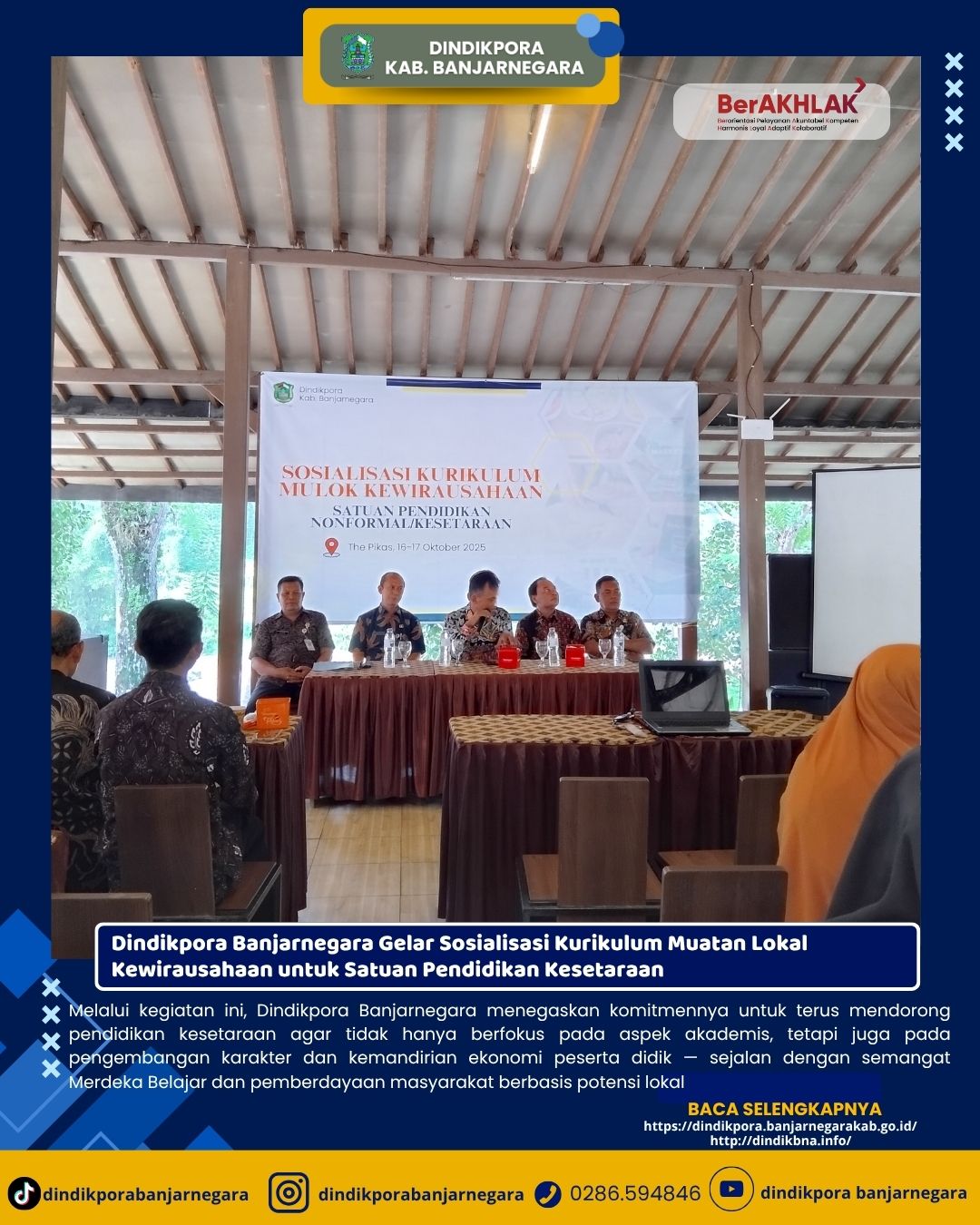 Dindikpora Banjarnegara Gelar Sosialisasi Kurikulum Muatan Lokal Kewirausahaan untuk Satuan Pendidik